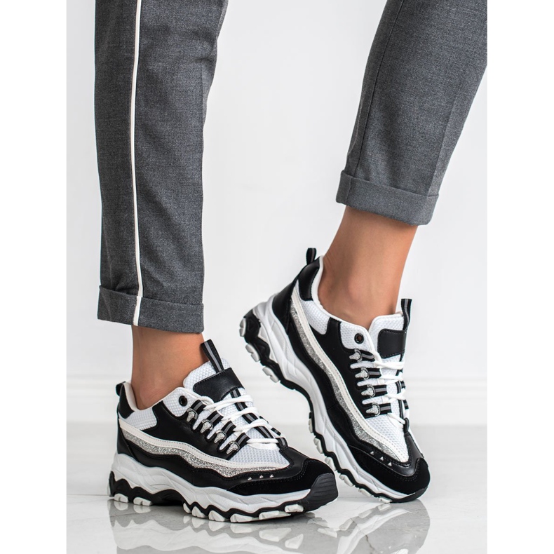 Small Swan Tênis Com Brilho branco preto 1 Small Swan Tênis Com Brilho branco preto 1