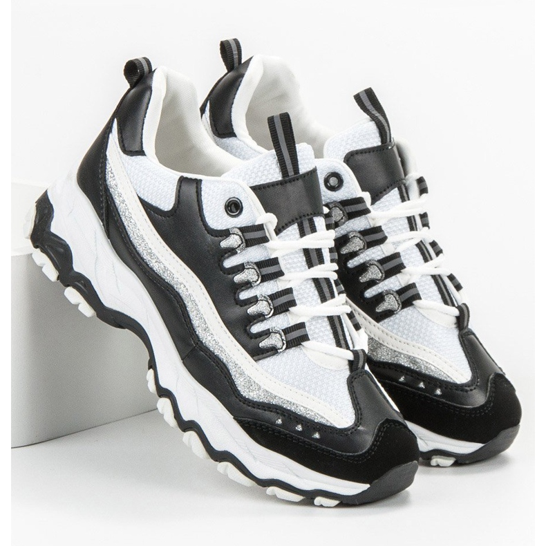 Small Swan Tênis Com Brilho branco preto 2