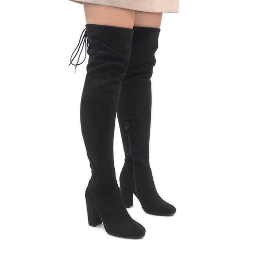 Botas de camurça preta no poste ZH811 preto 1