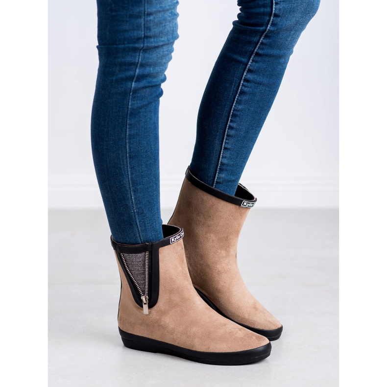 Kylie Galochas de camurça com zíper decorativo bege 1