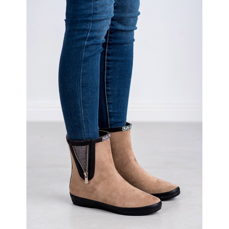 Kylie Galochas de camurça com zíper decorativo bege 2