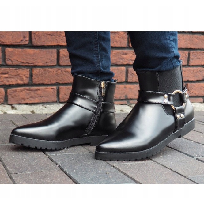 Botas Quentes Elegantes Com Fivela HW14 Preta preto 2 Botas Quentes Elegantes Com Fivela HW14 Preta preto 2