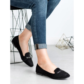 Small Swan Mocassins de camurça com glitter preto 1
