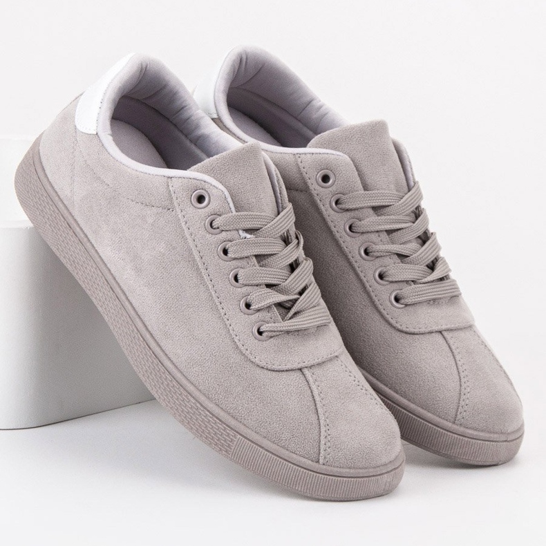 Ideal Shoes Sapatos de renda cinza 2