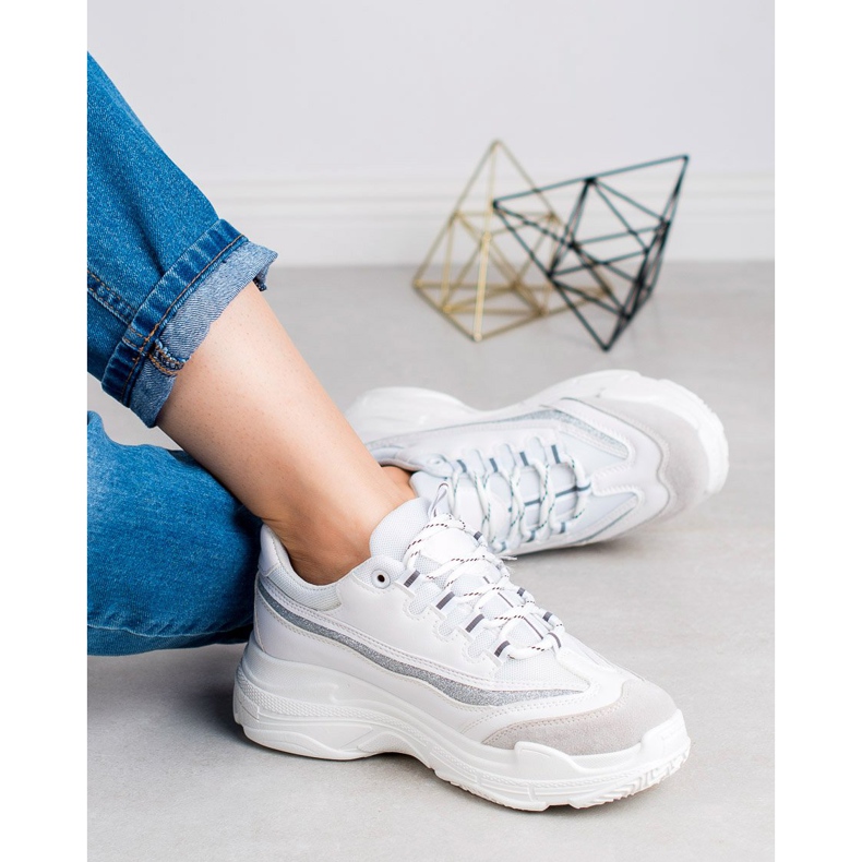 SHELOVET Tênis Com Brilho branco cinza 2