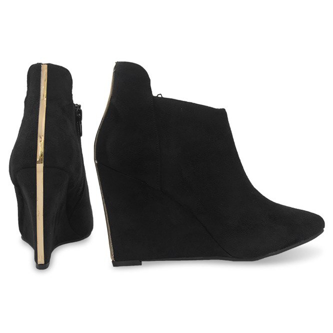 Bombas de cunha de camurça TL01-1 preta preto 1