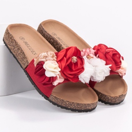 SHELOVET Chinelos com flores vermelho 1