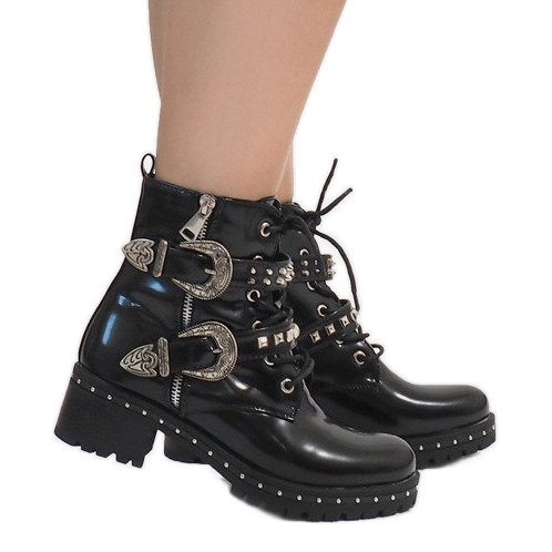 Botas pretas sólidas com cordões A-41 preto 1