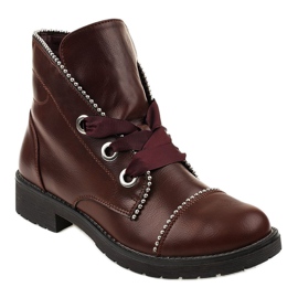 Kayla Shoes Botas de tornozelo marrom com atacadores 11606-73 vermelho 1