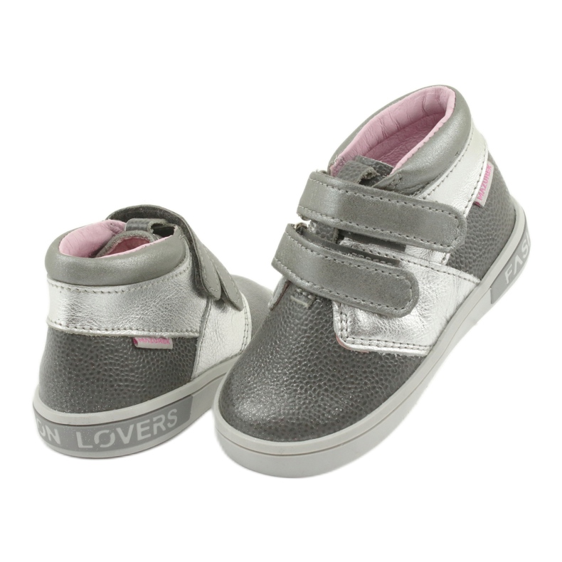 Sapatos de velcro de couro Mazurek 1355 cinza/prata 4