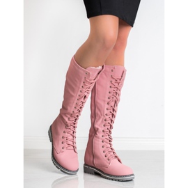 Seastar Botas femininas com cordões rosa 1 Seastar Botas femininas com cordões rosa 1