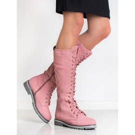 Seastar Botas femininas com cordões rosa 2 Seastar Botas femininas com cordões rosa 2