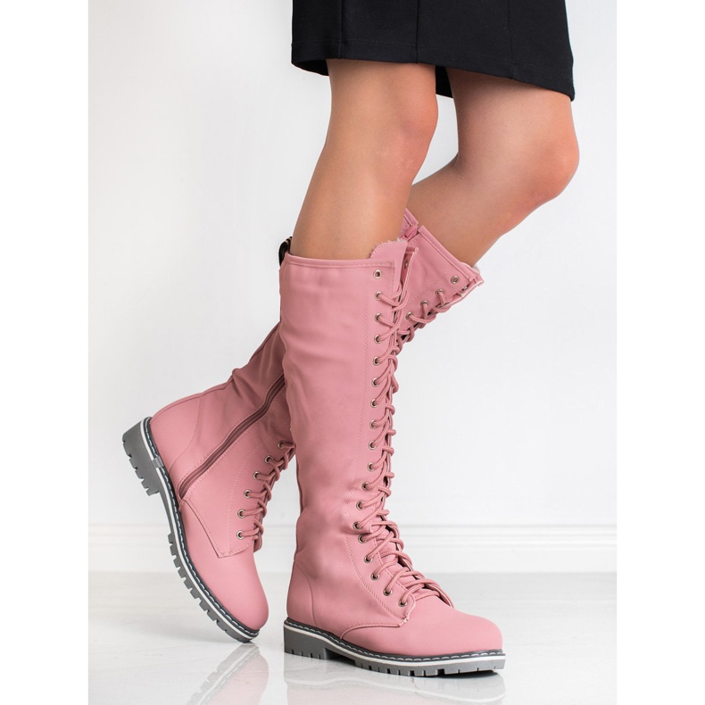 Seastar Botas femininas com cordões rosa 2 Seastar Botas femininas com cordões rosa 2