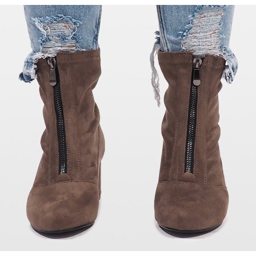 Botas de camurça cáqui com zíper FOZ-01 multicolorido verde 1