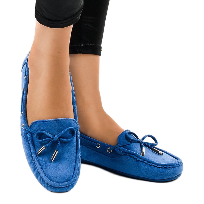 Bailarinas mocassins azuis com um arco F03-3 azul 2