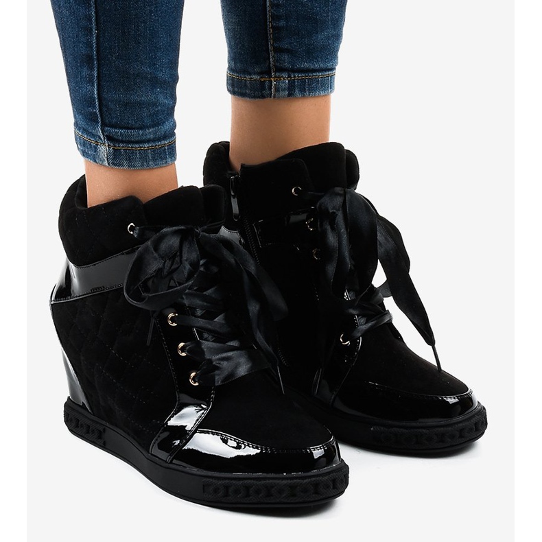 Tênis de cunha preta na moda KLS-109-3 preto 1