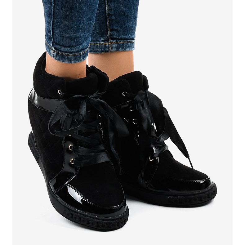 Tênis de cunha preta na moda KLS-109-3 preto 2