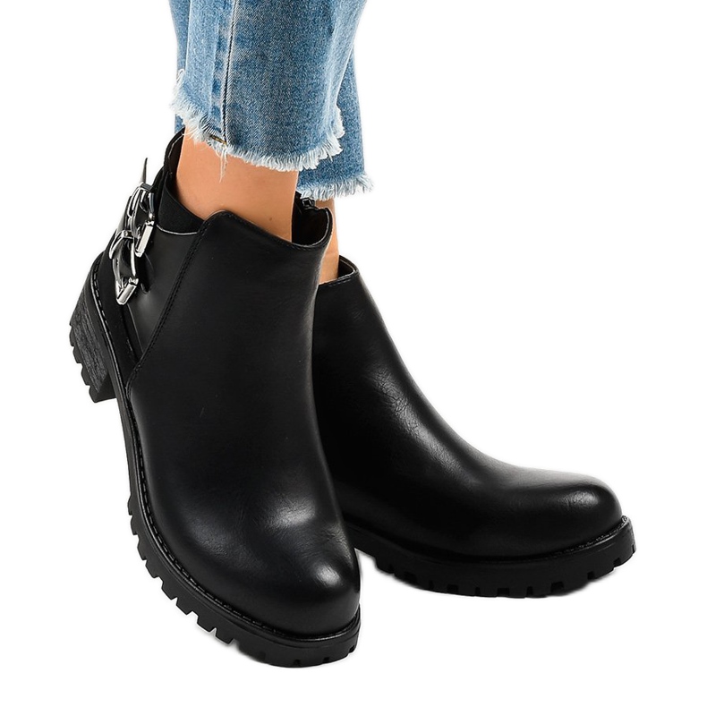 Botas pretas femininas com sola M181 enorme preto 2