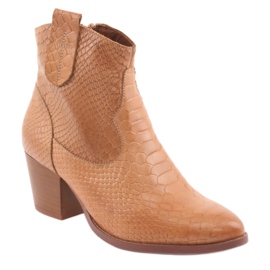 Botas femininas sem isolamento Anabelle 1466 Camel crocodilo castanho 1