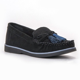 Filippo Mocassins de couro com franjas preto 1