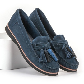 Filippo Mocassins de couro com franjas azul 1