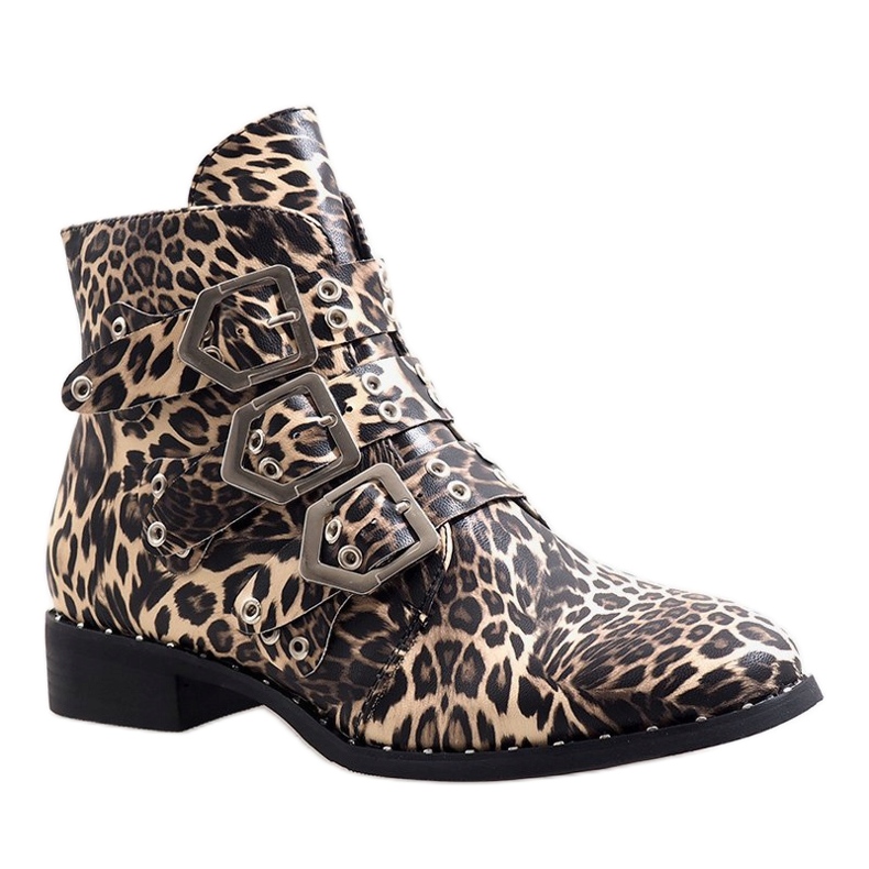 Botas leopardo com fivelas 7-X7185C preto multicolorido 1