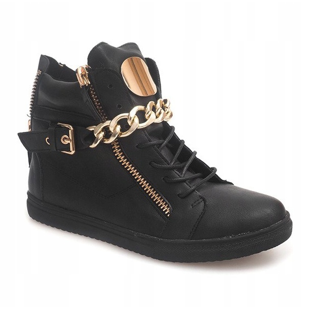 Tênis de cano alto com zíper 3346 preto amarelo 1