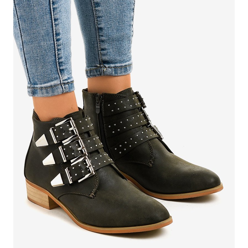 Botas verdes com fivela de zíper A-263 1