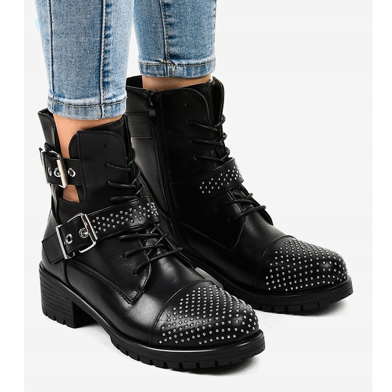 Botas pretas femininas com sola M257 maciça preto 1