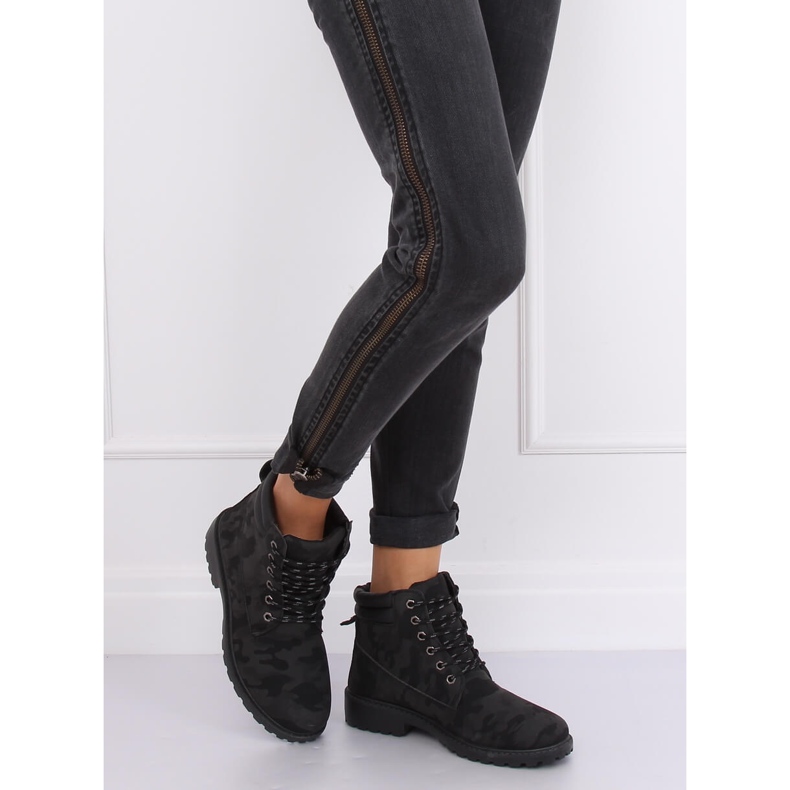 Botas de madeira para camuflagem feminina W-3033 Blackcamuflage preto 1