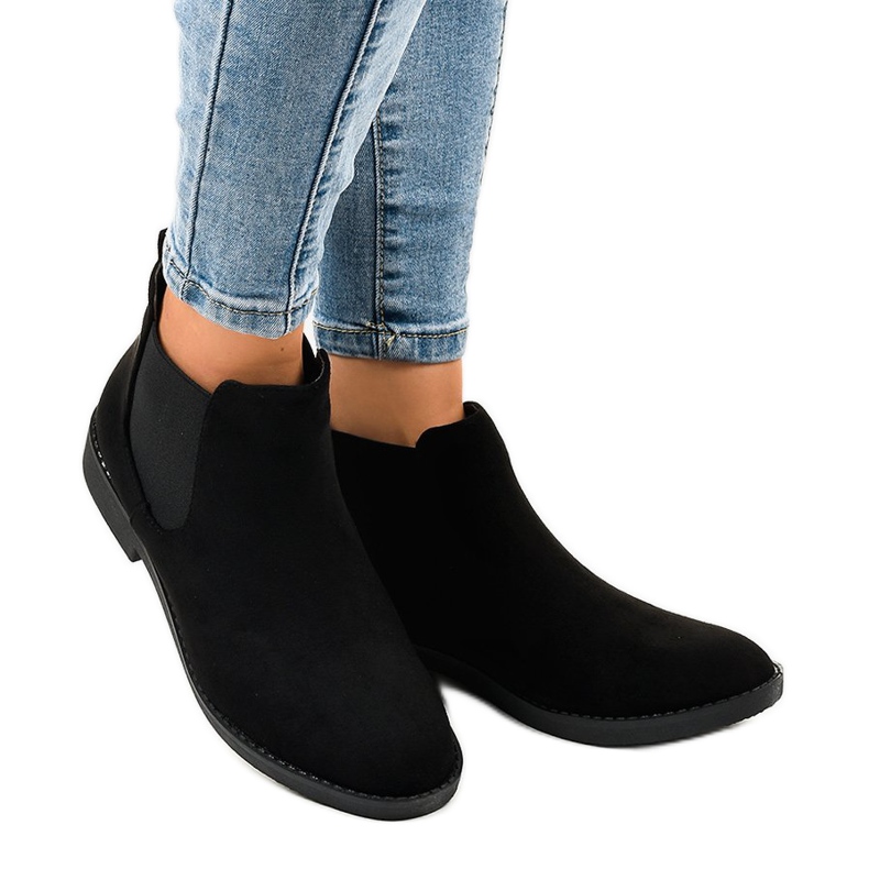 Botas rasas de camurça preta com elástico L08-155 preto 2 Botas rasas de camurça preta com elástico L08-155 preto 2