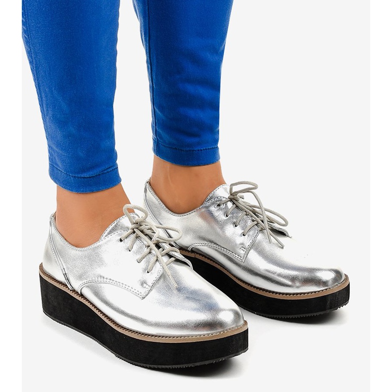 Sapatos de renda elegantes prata 2017-1 cinza 1