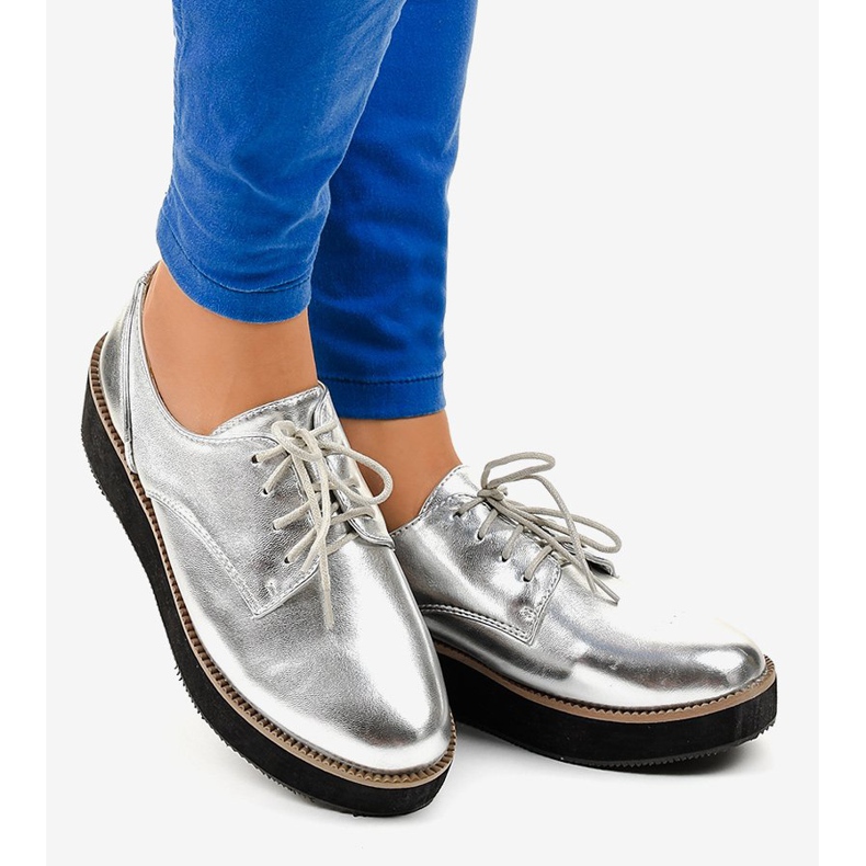 Sapatos de renda elegantes prata 2017-1 cinza 2