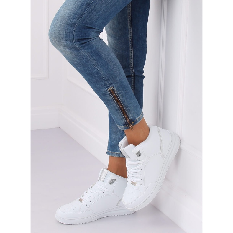 Sapatos esportivos de tornozelo alto branco e prata 107-18 BRANCO / PRATA 2