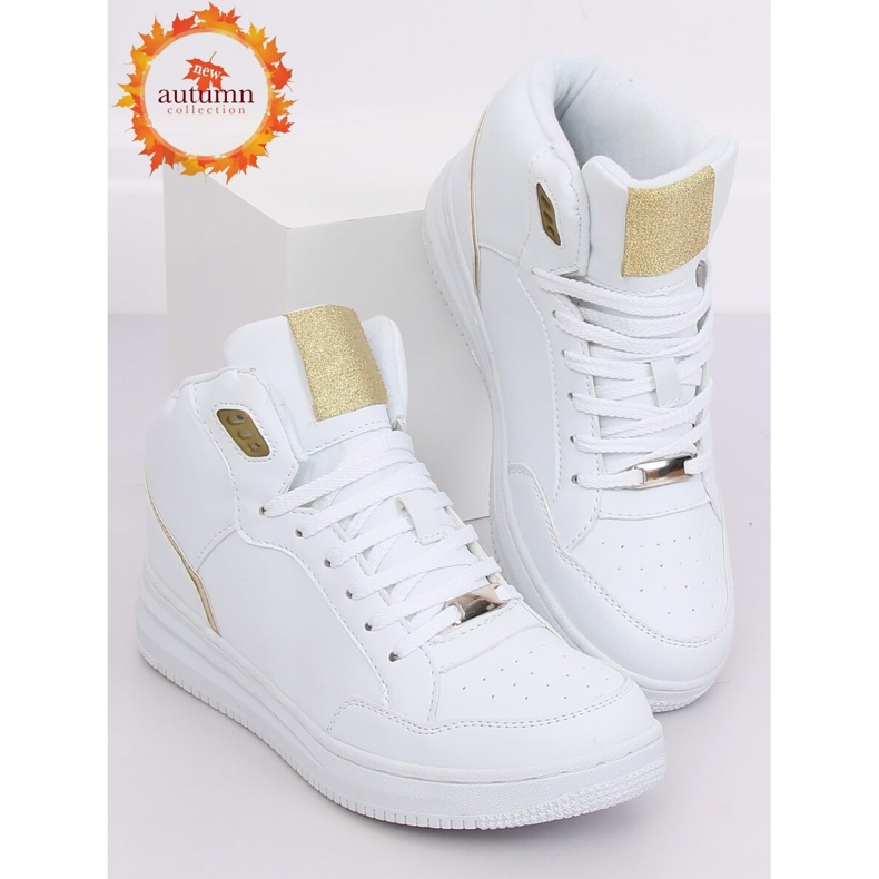 Calçados esportivos de tornozelo alto branco e dourado 107-18 BRANCO / OURO 1