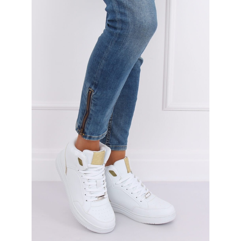 Calçados esportivos de tornozelo alto branco e dourado 107-18 BRANCO / OURO 2