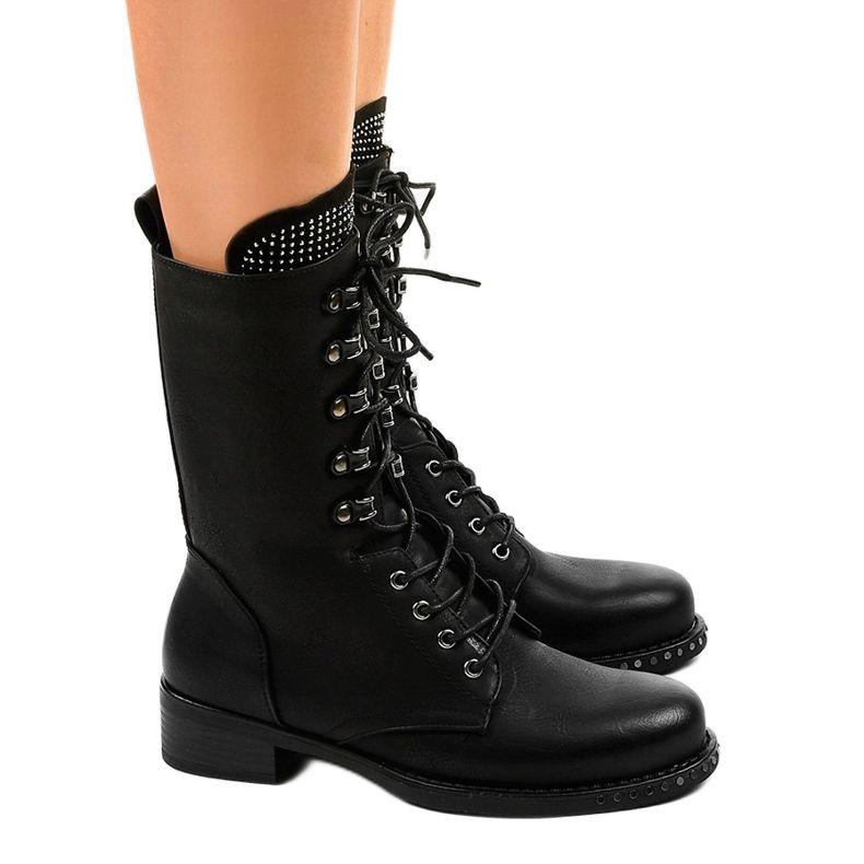 Botas de trabalho pretas com lantejoulas A-307 preto 1 Botas de trabalho pretas com lantejoulas A-307 preto 1