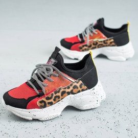 SHELOVET Calçados esportivos com estampa de leopardo vermelho multicolorido 1
