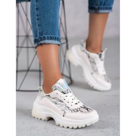 SHELOVET Tênis com estampa de cobra branca branco 1