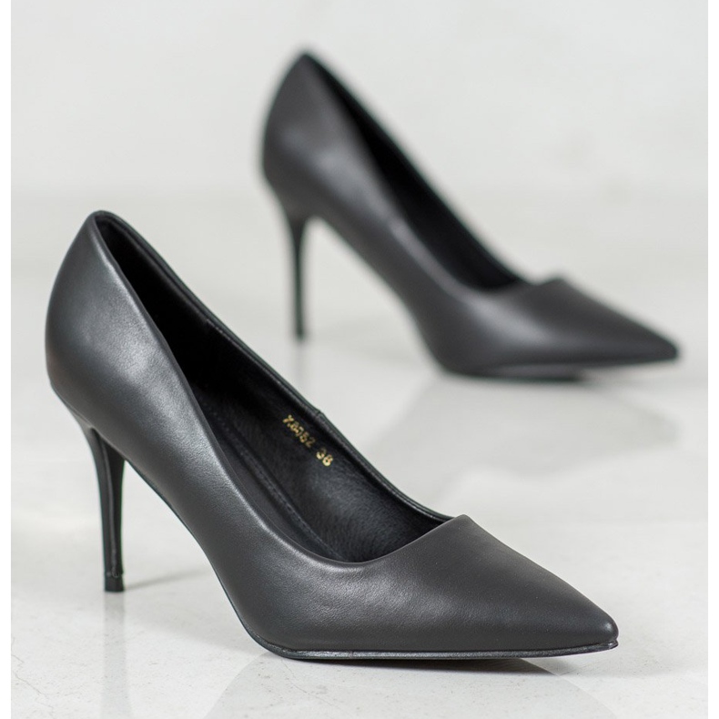 Diamantique Saltos altos de couro ecológico preto 2