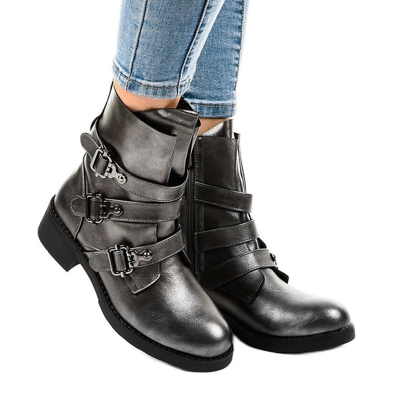 Botas femininas cinza com fivelas HQ1588 1