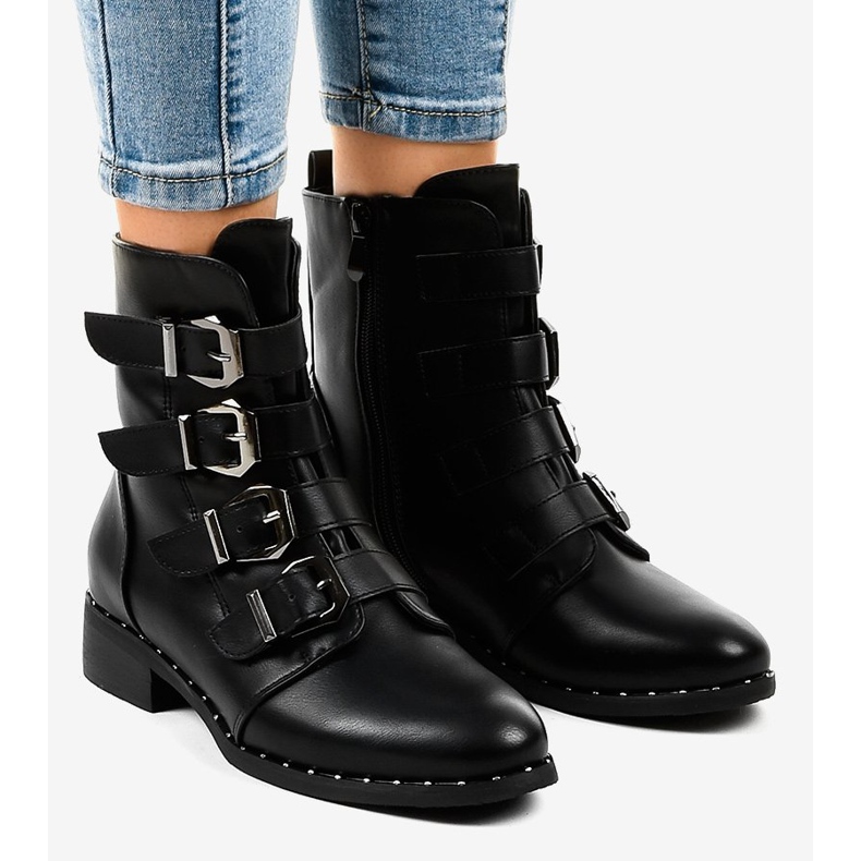 Botas pretas femininas com fivelas S120 preto 1