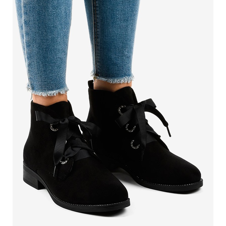 Botas de camurça preta com cordões K123 preto 1 Botas de camurça preta com cordões K123 preto 1