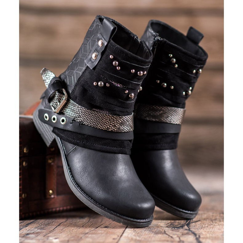 SHELOVET Botas com strass preto 1