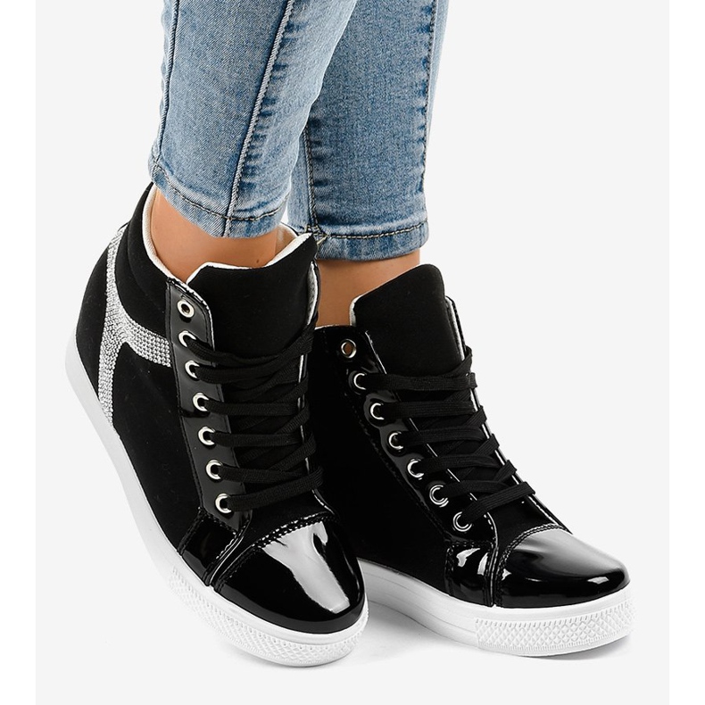 Tênis preto cunha com lantejoulas AN2959 2