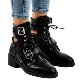 Botas femininas negras com sola T195 maciça preto 1