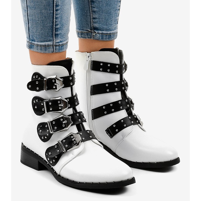 Botas femininas brancas com fivelas A-167 branco 1 Botas femininas brancas com fivelas A-167 branco 1