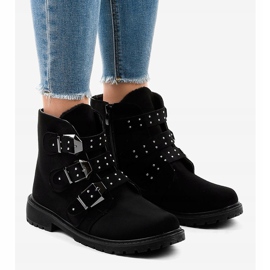 Botas rasas de camurça preta com fivelas TL95-1 preto 1