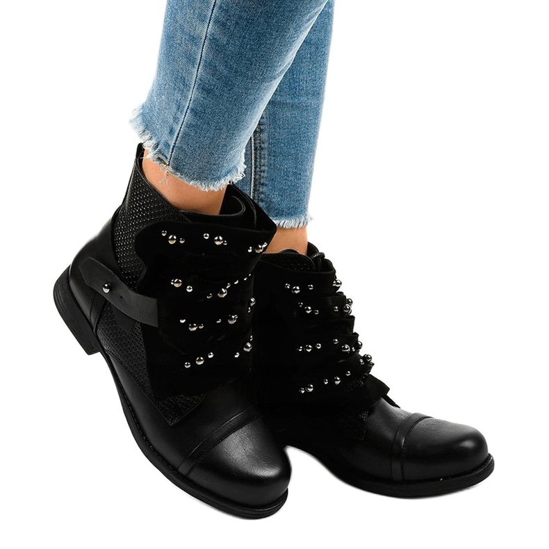 Botas pretas femininas decoradas com zíper F1611 preto 1