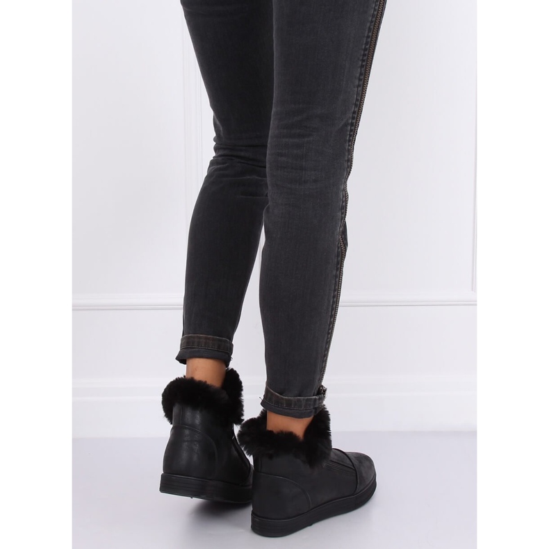 Tênis de cano alto preto com pele W19-29 Preto 1